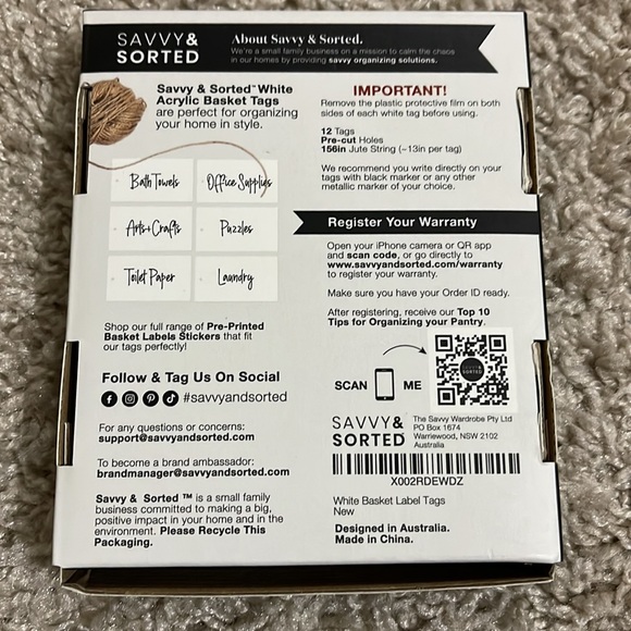 🔵5/$25🔵 NIB Savvy & Sorted White Acrylic Basket Label Tags - Picture 6 of 7
